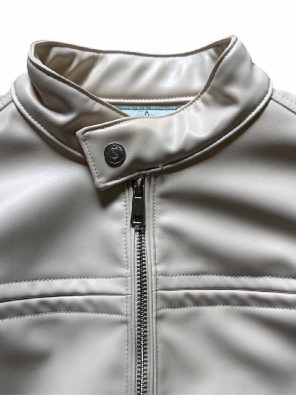 Revice Cropped Ivory Zip-Front Women's Faux Leather Moto Jacket - Picture 6 of 8